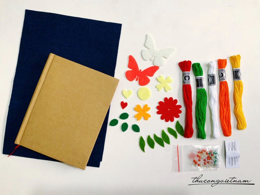 Kit sổ bọc vải nỉ thêu - xanh đen